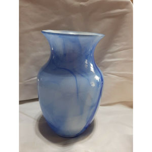 vintage Glass Vase Crystal W / Blue Swirls Made In USA  Made By Indiana Glass...